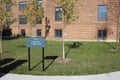 Sign on lawn at the Depression-era Julia C Lathrop Homes public housing project in Chicago, Illinois USA