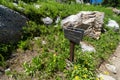 Sign for leaving the North Fork of Cascade Canyon camping zone along the Lake Solitude trail in Grand Teton National Park Royalty Free Stock Photo