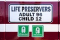 Sign for life Preservers on a ferry Royalty Free Stock Photo