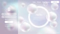 Sign In Login form glassmorphism style. Luxury pearl sphere background with defocused white light circle frame. Landing page