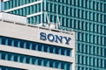 Sign and logo on the French headquarters of Sony, Puteaux, France