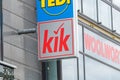 Sign and logo of the German textile discount store chain KiK