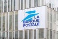 Sign and logo on the headquarters building of the Banque Postale, Paris, France