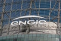 Sign and logo on the tower housing the head office of Engie, Courbevoie, France