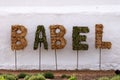 Sign made of dried grasses at Babylonstoren Wine Estate, Franschhoek, South Africa