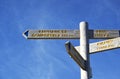 Sign marking the distance from Pamplona to Santiago de Compostela Royalty Free Stock Photo