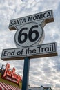 Sign marking the end of Route 66 trail in Santa Monica, CA Royalty Free Stock Photo