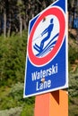 Sign marking a Waterski lane in Wellington harbour