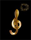 Sign. Massive 3D treble clef. Gold jewelry. Modern and elegant design style. illustration