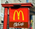 Sign of McDonald is the world`s largest chain of hamburger fast food