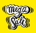 Sign Mega Sale, icon for your web, label, icon, minimal dynamic design. Limited Offer Mega Sale banner. Sale poster. Hand drawn de