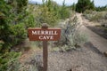 Sign for the Merrill Cave in Lava Beds National Monument in California Royalty Free Stock Photo