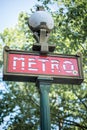 sign metro at Paris outdoors