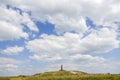 Sign of the mount Stoj peak under blue sky with clouds at Borzhava meadow, Carpathian mountains Royalty Free Stock Photo