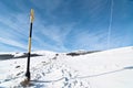 Sign on the mountain road, winter time