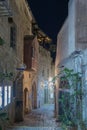 A sign with the name of the street in Hebrew - Lane of the sign of the zodiac Pisces in on old city Yafo in Tel Aviv-Yafo in Israe