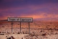 Tropic of Capricorn in Namibia at sunset