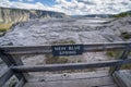 Sign for New Blue Spring, in the Upper Terraces of Mammoth Hot Springs geothermal area of Yellowstone National Park Wyoming Royalty Free Stock Photo