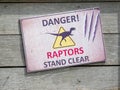 Danger raptors sign at Whipsnade Zoo