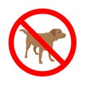 Sign No Dogs isolated on white background. Prohibition sign. Not Allowed Sign. Labrador retriver. Vector illustration.