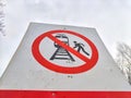 Sign not to walk on railway tracks. Railway Crossing Not Allowed or Walking on Railroad Prohibited. Russia Royalty Free Stock Photo