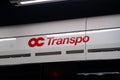 Sign of OC Transpo on modern train in Ottawa station. Royalty Free Stock Photo