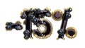 The sign -15off. Made of black plastic or metal and precious gold details isolate on white background. 3d illustration