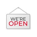 Sign We are Open. Welcome back signboard. Vector realistic illustration Royalty Free Stock Photo