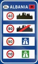 Sign with overview of speed limits in Albania