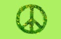 The sign of pacifism, the symbol of pacifists consists of the greenery of the meadow grass peace, save the world