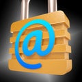 At Sign Padlock Shows Secure Internet Mail Royalty Free Stock Photo