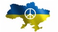 A sign of peace on the background of an animated blue-yellow flag in the form of a map of Ukraine.
