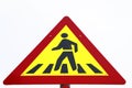 Sign for pedestrians walking along the road, yellow and red board with white background Royalty Free Stock Photo