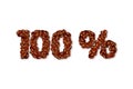 Sign 100 percent made of coffee beans. Royalty Free Stock Photo