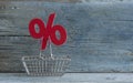 sign percent and shopping cart on wood background Royalty Free Stock Photo