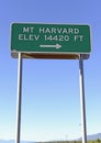 Sign Pointing to Mount Harvard, Colorado 14er in the Rocky Mountains Royalty Free Stock Photo