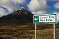 Sign pointing way to glen etive