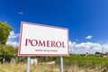 sign of Pomerol with a vineyard in Bordeaux, Aquitaine, France