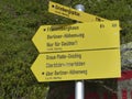 Sign post at Berlin high path, Zillertal Alps in Tyrol, Austria