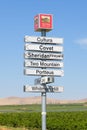Sign post with directions to many wineries near Zillah in Washington State