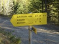 Sign post hiking tour to Pleisspitze mountain, Tyrol, Austria