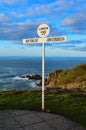 The sign post at Land`s End, Cornwall, England Royalty Free Stock Photo