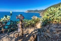 Sign post on trail path near Vernazza in Cinque Terre, Italy Royalty Free Stock Photo