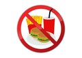 Sign prohibiting eating food. Fast food danger label Royalty Free Stock Photo