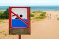 Sign prohibiting swimming in sea. Sign no swim.