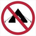 Sign prohibiting tents and camping