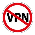 Sign prohibiting the use Anonymizer service VPN, sign vector red crossed out circle the word VPN, Virtual Private Network