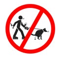 Pooping dog with smoking and drinking owner. Funny vector sign prohibiting walking the dog, drinking, smoking, taking pictures and Royalty Free Stock Photo