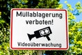 Sign prohibiting waste disposal and information about video surveillance in Austria Royalty Free Stock Photo