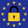 Sign prohibition of entry of migrants in the European Union, vector icon flag of the EU with a closed lock symbol stop emigration Royalty Free Stock Photo